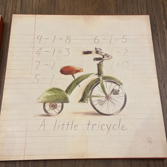 Art work - Pottery Barn Kids - set of 4 - Scooter, Red Car, Little Wagon, Bike - Picture 4 of 9